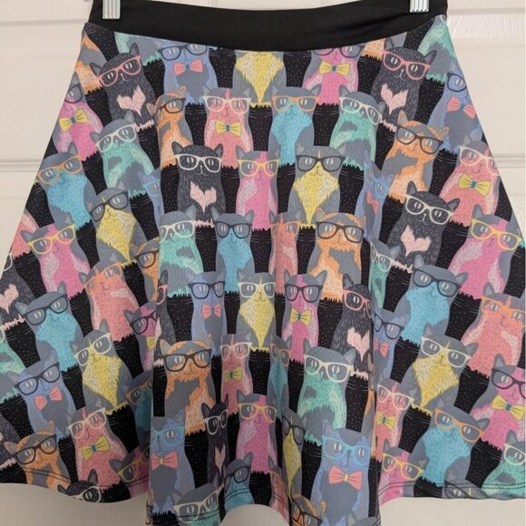 Fervour Cat Skater Skirt Womens Size Small Black Stretch Short Pull On A Line - Picture 8 of 11